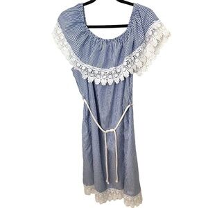 New LOOK Blue White Striped Lace Accent Sleeveless Dress Size 2X Plus Size